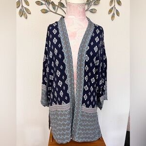Knox Rose Navy and Gray Patterned Women's Kimono Jacket
